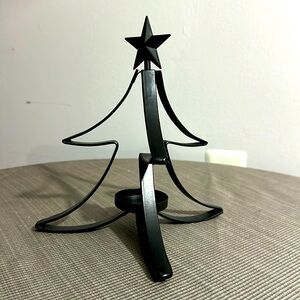 💚5 Black metal Christmas tree candleholder 7.5” tall